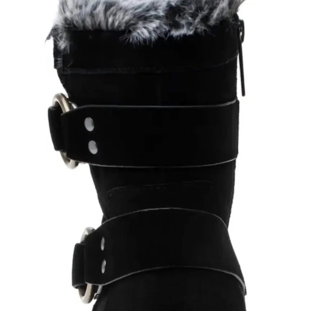 J/Slides NYC Nelly Black Women Winter Boot Size 7 Suede Faux Fur Waterproof New